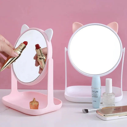 Cute Cat Ear Vanity Mirror – Tabletop Makeup Mirror with Stand